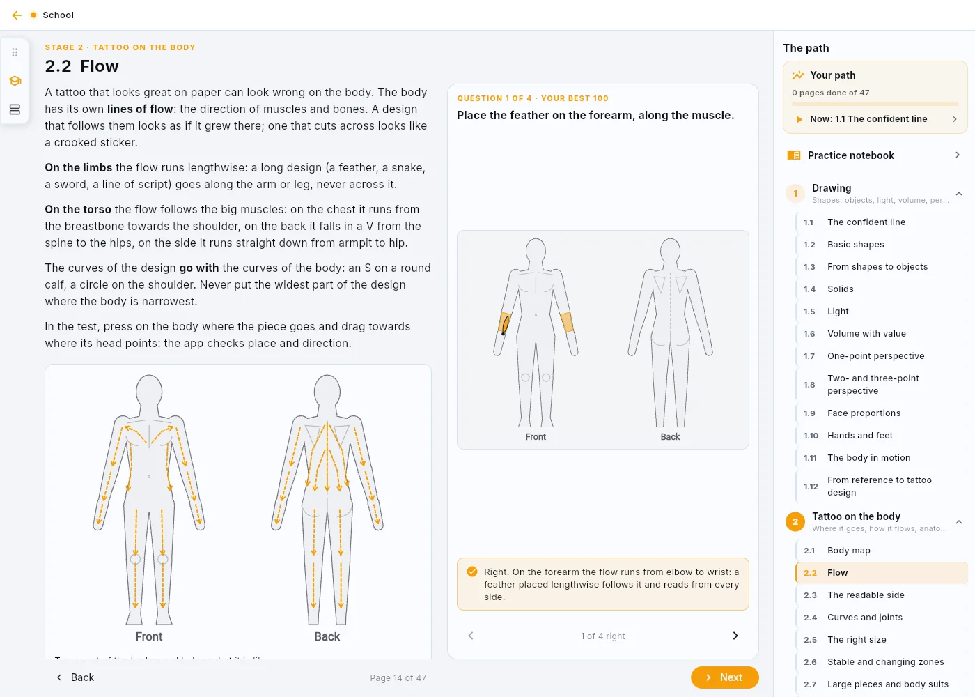 The School in Inkconscious Design: lesson 2.2, the flow of the body