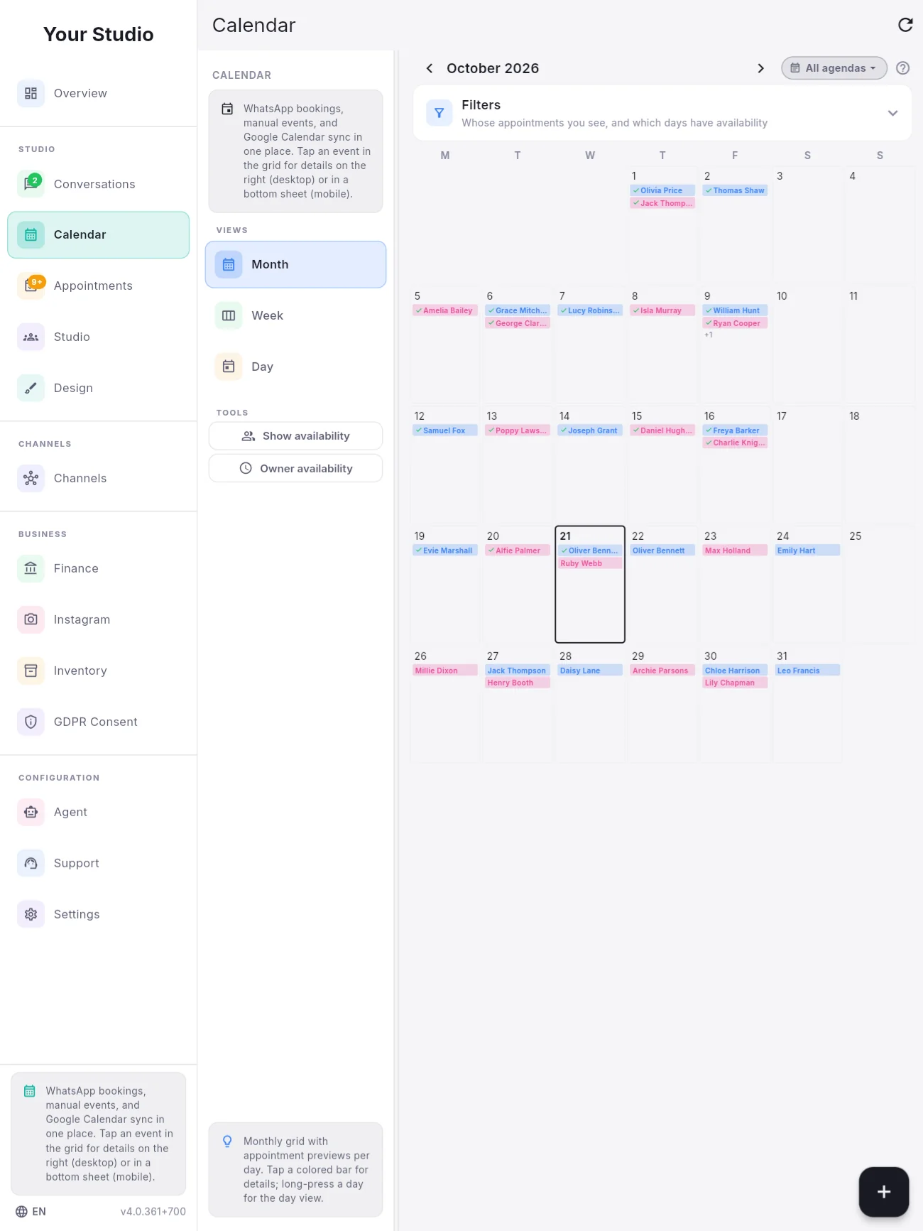 Inkconscious Studio calendar on iPad