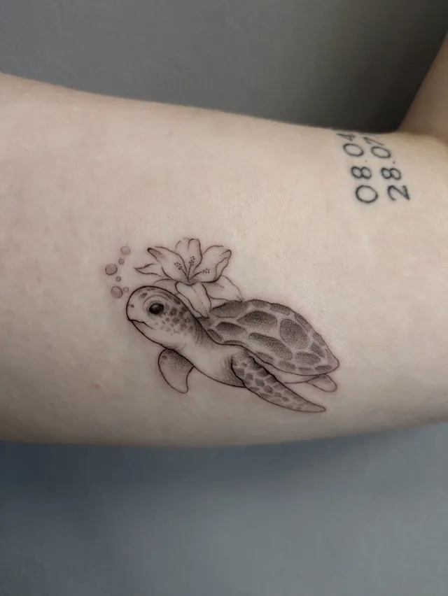 Fine line tattoo: sea turtle